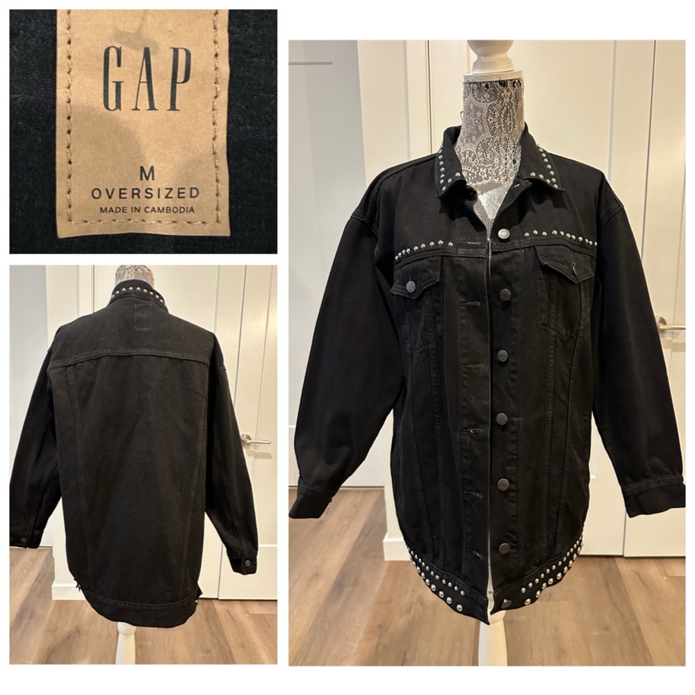 GAP Black Studded Denim Jacket for Women